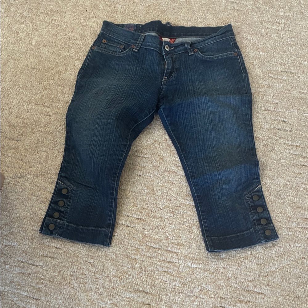 Lucky Brand Dark Blue Ankle Button-Tab Cropped Jeans